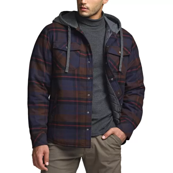 CQR Mens Quilted Lined Flannel Hooded Shirt Jacket Soft Warm Long Sleeve Outdoor Cotton Plaid Shirt JacketsStealth Woods Night