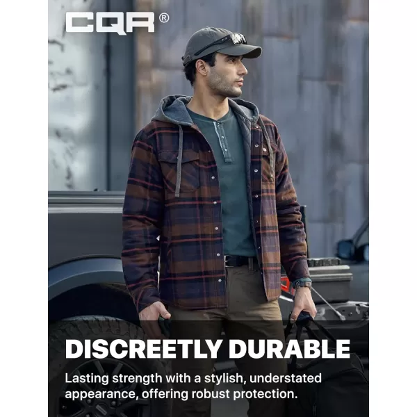 CQR Mens Quilted Lined Flannel Hooded Shirt Jacket Soft Warm Long Sleeve Outdoor Cotton Plaid Shirt JacketsStealth Woods Night