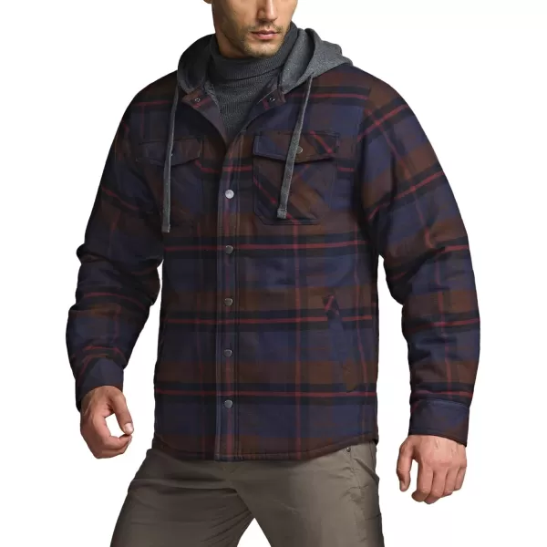 CQR Mens Quilted Lined Flannel Hooded Shirt Jacket Soft Warm Long Sleeve Outdoor Cotton Plaid Shirt JacketsStealth Woods Night