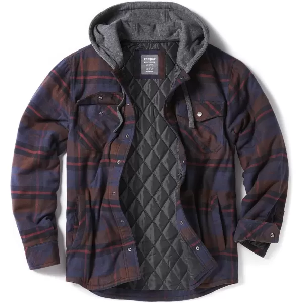 CQR Mens Quilted Lined Flannel Hooded Shirt Jacket Soft Warm Long Sleeve Outdoor Cotton Plaid Shirt JacketsStealth Woods Night