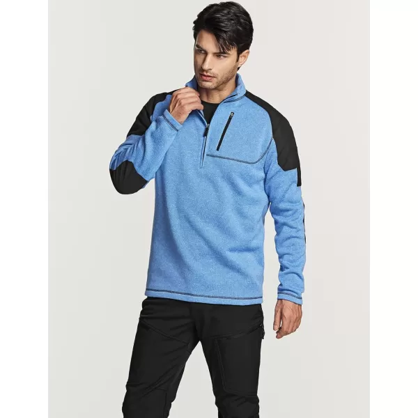 CQR Mens Thermal Fleece Half Zip Pullover Winter Outdoor Warm Sweater Lightweight Long Sleeve SweatshirtFleece Sweater Half Zip Heather Light Blue