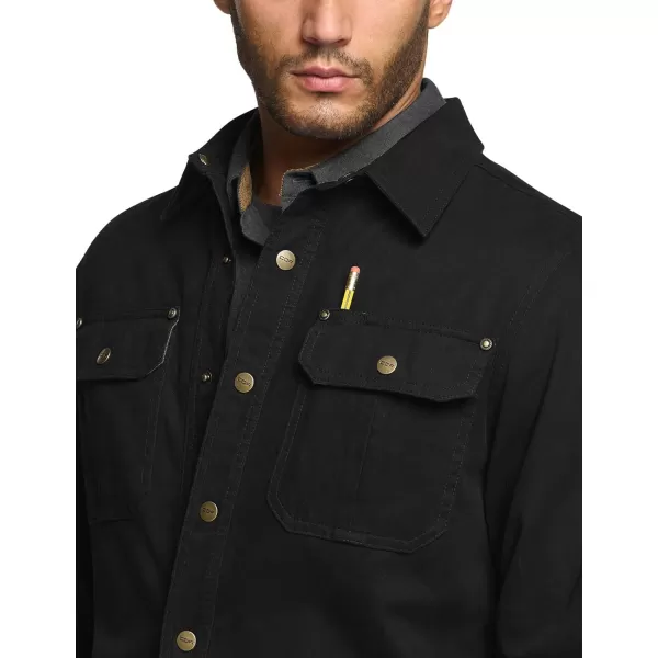 CQR Mens Twill All Cotton Flannel Lined Shirt Jacket Soft Brushed Outdoor Shirt JacketTwill Shirt Jacket Black Yellow