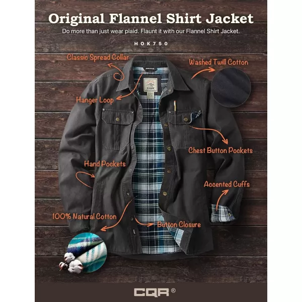 CQR Mens Twill All Cotton Flannel Lined Shirt Jacket Soft Brushed Outdoor Shirt JacketTwill Shirt Jacket Charcoal Pacific