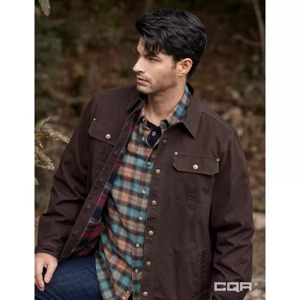 CQR Mens Twill All Cotton Flannel Lined Shirt Jacket Soft Brushed Outdoor Shirt JacketTwill Shirt Jacket Dark Brown