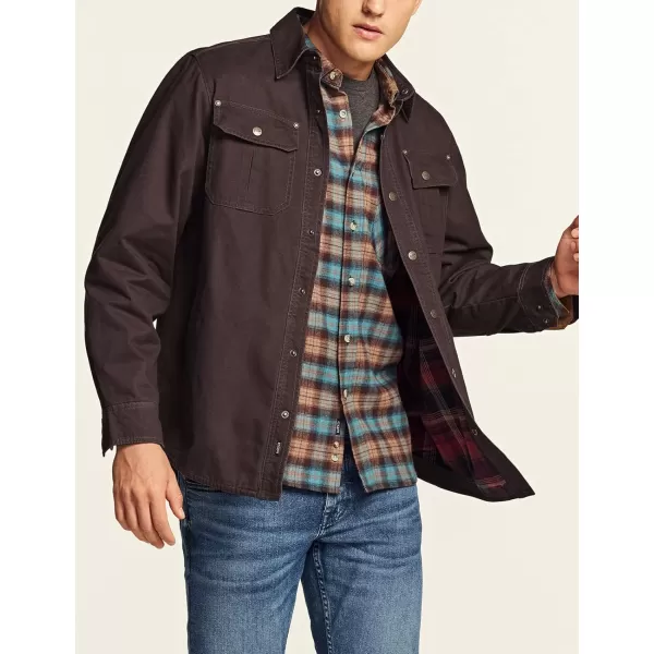 CQR Mens Twill All Cotton Flannel Lined Shirt Jacket Soft Brushed Outdoor Shirt JacketTwill Shirt Jacket Dark Brown