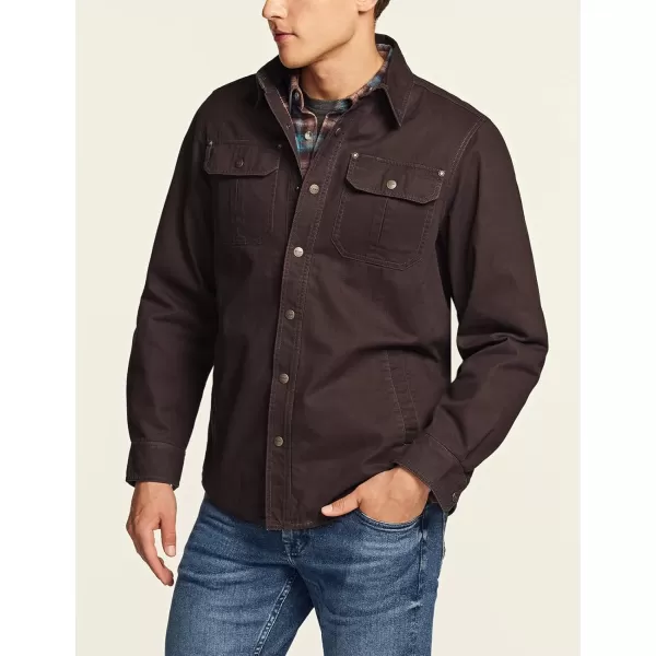 CQR Mens Twill All Cotton Flannel Lined Shirt Jacket Soft Brushed Outdoor Shirt JacketTwill Shirt Jacket Dark Brown