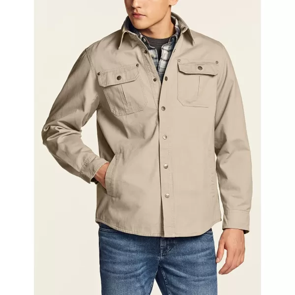 CQR Mens Twill All Cotton Flannel Lined Shirt Jacket Soft Brushed Outdoor Shirt JacketTwill Shirt Jacket Khaki