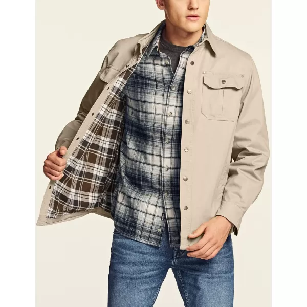 CQR Mens Twill All Cotton Flannel Lined Shirt Jacket Soft Brushed Outdoor Shirt JacketTwill Shirt Jacket Khaki