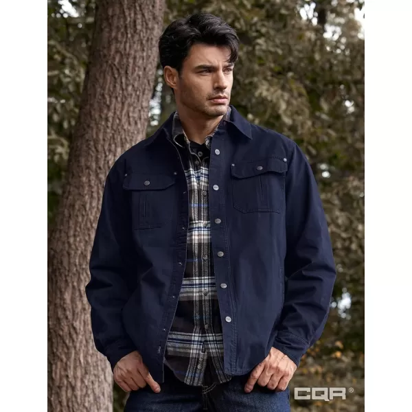 CQR Mens Twill All Cotton Flannel Lined Shirt Jacket Soft Brushed Outdoor Shirt JacketTwill Shirt Jacket Navy