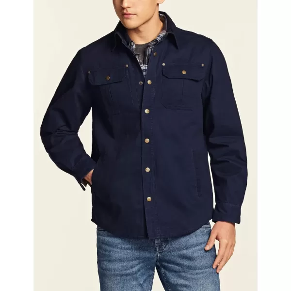 CQR Mens Twill All Cotton Flannel Lined Shirt Jacket Soft Brushed Outdoor Shirt JacketTwill Shirt Jacket Navy