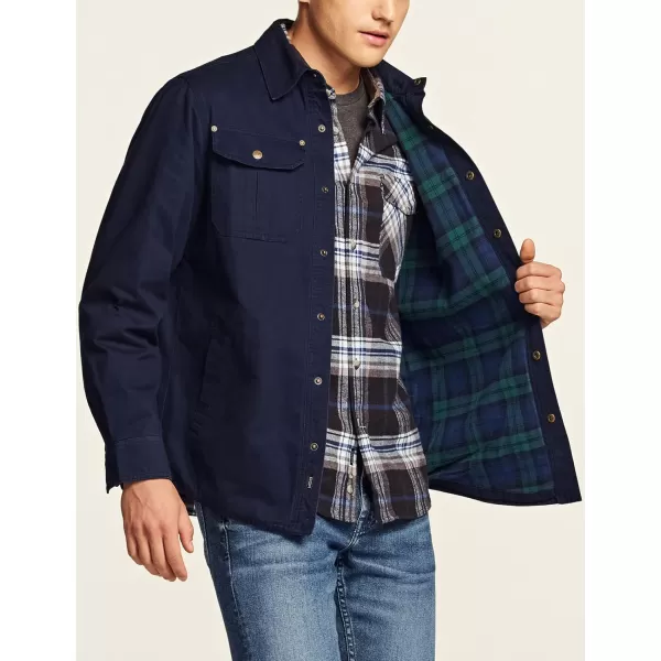 CQR Mens Twill All Cotton Flannel Lined Shirt Jacket Soft Brushed Outdoor Shirt JacketTwill Shirt Jacket Navy