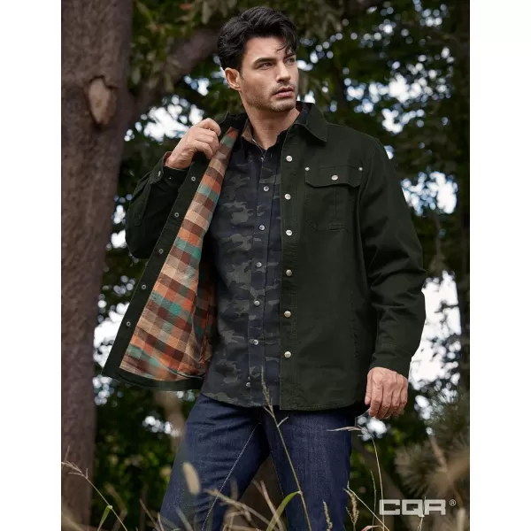 CQR Mens Twill All Cotton Flannel Lined Shirt Jacket Soft Brushed Outdoor Shirt JacketTwill Shirt Jacket Olive