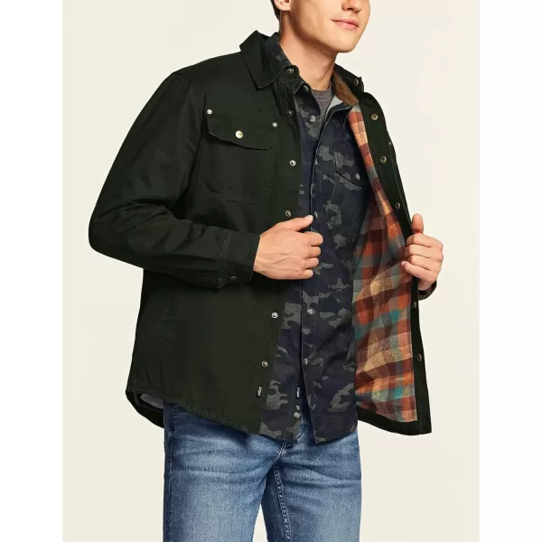 CQR Mens Twill All Cotton Flannel Lined Shirt Jacket Soft Brushed Outdoor Shirt JacketTwill Shirt Jacket Olive