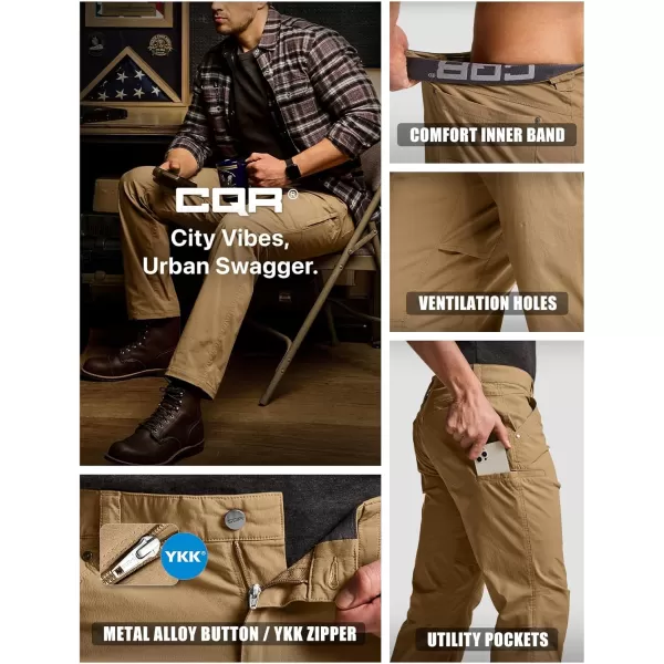 CQR Mens Vent Stretch Pants Quick Dry Lightweight Casual Cargo Pants Water Resistant StraightFit Utility Work PantsSedona Coyote