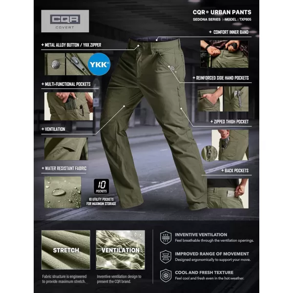 CQR Mens Vent Stretch Pants Quick Dry Lightweight Casual Cargo Pants Water Resistant StraightFit Utility Work PantsSedona Soil Green