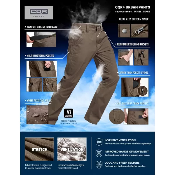 CQR Mens Vent Stretch Pants Quick Dry Lightweight Casual Cargo Pants Water Resistant StraightFit Utility Work PantsSedona Tundra