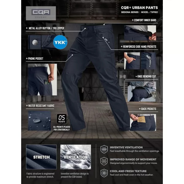 CQR Mens Vent Stretch Pants Quick Dry Lightweight Casual Cargo Pants Water Resistant StraightFit Utility Work PantsSedona Urban Pants Operator Navy