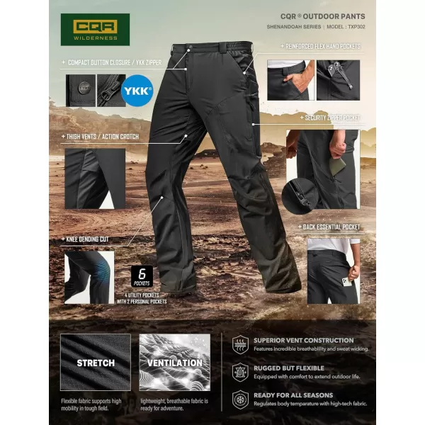 CQR Mens Vent Stretch Pants Quick Dry Lightweight Casual Cargo Pants Water Resistant StraightFit Utility Work PantsShenandoah Black