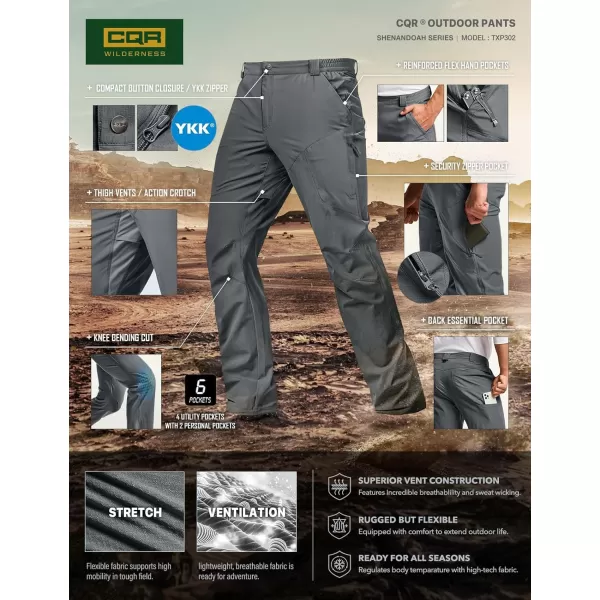 CQR Mens Vent Stretch Pants Quick Dry Lightweight Casual Cargo Pants Water Resistant StraightFit Utility Work PantsShenandoah Carbon Grey