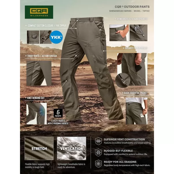 CQR Mens Vent Stretch Pants Quick Dry Lightweight Casual Cargo Pants Water Resistant StraightFit Utility Work PantsShenandoah Sand Khaki