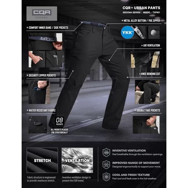 CQR Mens Vent Stretch Pants Quick Dry Lightweight Casual Cargo Pants Water Resistant StraightFit Utility Work PantsSpectre Pants Black