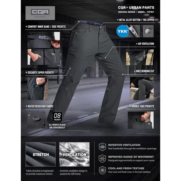 CQR Mens Vent Stretch Pants Quick Dry Lightweight Casual Cargo Pants Water Resistant StraightFit Utility Work PantsSpectre Pants Charcoal