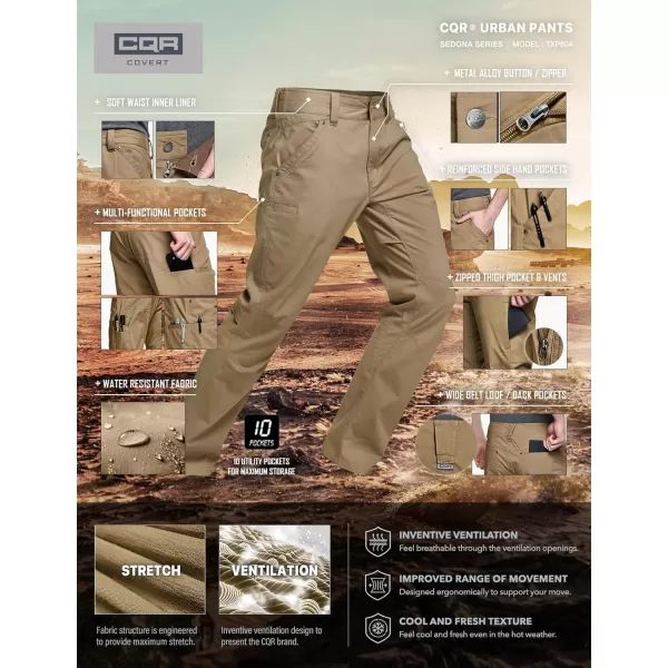 CQR Mens Vent Stretch Pants Quick Dry Lightweight Casual Cargo Pants Water Resistant StraightFit Utility Work PantsSummer Pants Coyote