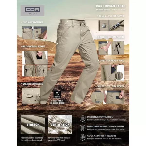 CQR Mens Vent Stretch Pants Quick Dry Lightweight Casual Cargo Pants Water Resistant StraightFit Utility Work PantsSummer Pants Desert Sand