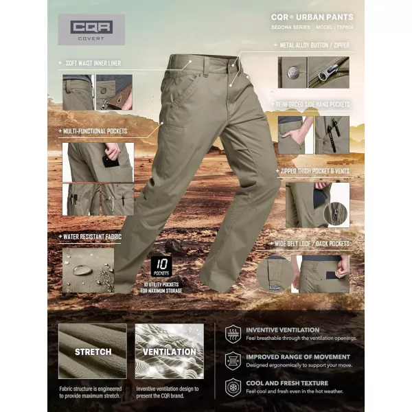 CQR Mens Vent Stretch Pants Quick Dry Lightweight Casual Cargo Pants Water Resistant StraightFit Utility Work PantsSummer Pants Tan