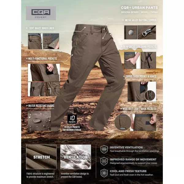 CQR Mens Vent Stretch Pants Quick Dry Lightweight Casual Cargo Pants Water Resistant StraightFit Utility Work PantsSummer Pants Tundra