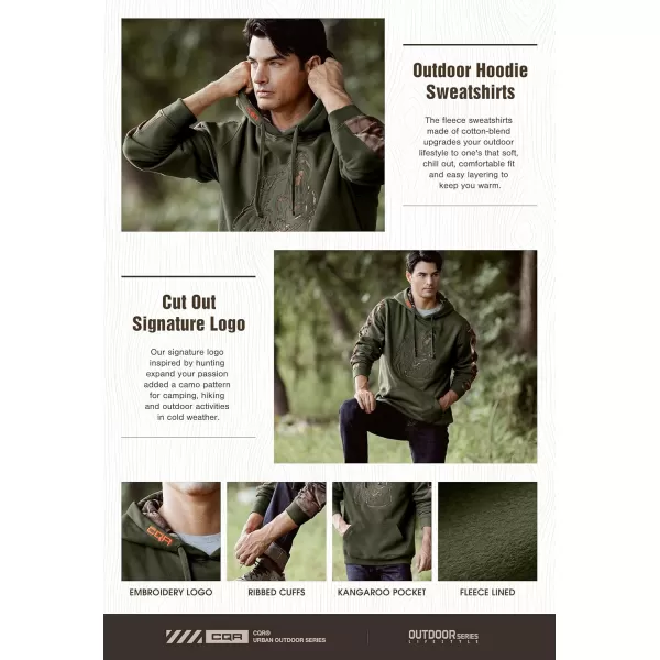 CQR Mens Winter Fleece Pullover Hoodies Thermal Long Sleeve Hooded Sweatshirt CottonBlend OutdoorTactical ShirtsFleece Camo Hoodie Olive