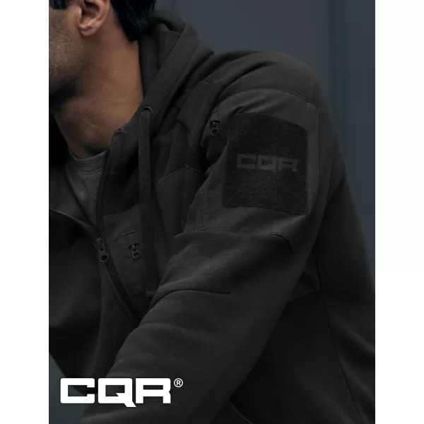 CQR Mens Winter Fleece Pullover Hoodies Thermal Long Sleeve Hooded Sweatshirt CottonBlend OutdoorTactical ShirtsFleece Ripstop Pannel Fullzip Black