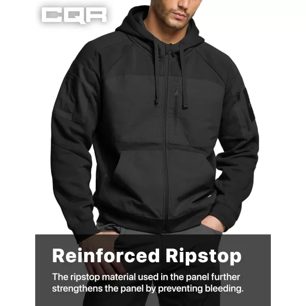 CQR Mens Winter Fleece Pullover Hoodies Thermal Long Sleeve Hooded Sweatshirt CottonBlend OutdoorTactical ShirtsFleece Ripstop Pannel Fullzip Black