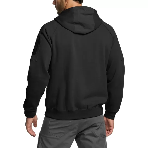 CQR Mens Winter Fleece Pullover Hoodies Thermal Long Sleeve Hooded Sweatshirt CottonBlend OutdoorTactical ShirtsFleece Ripstop Pannel Fullzip Black