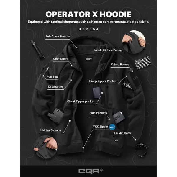 CQR Mens Winter Fleece Pullover Hoodies Thermal Long Sleeve Hooded Sweatshirt CottonBlend OutdoorTactical ShirtsFleece Ripstop Pannel Fullzip Black