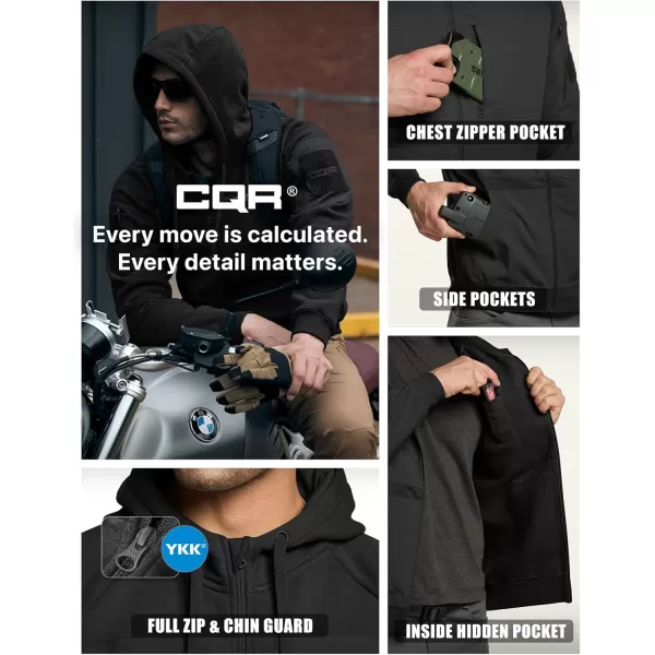 CQR Mens Winter Fleece Pullover Hoodies Thermal Long Sleeve Hooded Sweatshirt CottonBlend OutdoorTactical ShirtsFleece Ripstop Pannel Fullzip Black