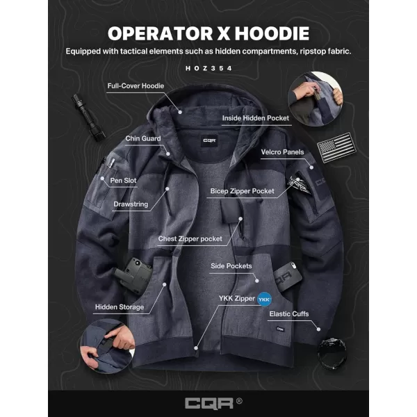 CQR Mens Winter Fleece Pullover Hoodies Thermal Long Sleeve Hooded Sweatshirt CottonBlend OutdoorTactical ShirtsFleece Ripstop Pannel Fullzip Charcoal