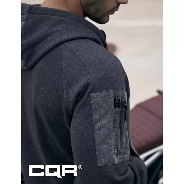 CQR Mens Winter Fleece Pullover Hoodies Thermal Long Sleeve Hooded Sweatshirt CottonBlend OutdoorTactical ShirtsFleece Ripstop Pannel Fullzip Charcoal