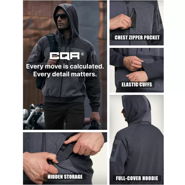 CQR Mens Winter Fleece Pullover Hoodies Thermal Long Sleeve Hooded Sweatshirt CottonBlend OutdoorTactical ShirtsFleece Ripstop Pannel Fullzip Charcoal