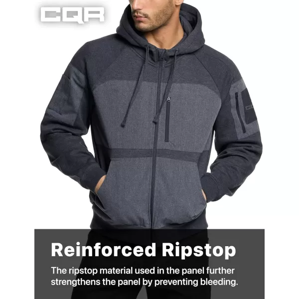 CQR Mens Winter Fleece Pullover Hoodies Thermal Long Sleeve Hooded Sweatshirt CottonBlend OutdoorTactical ShirtsFleece Ripstop Pannel Fullzip Charcoal