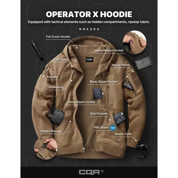 CQR Mens Winter Fleece Pullover Hoodies Thermal Long Sleeve Hooded Sweatshirt CottonBlend OutdoorTactical ShirtsFleece Ripstop Pannel Fullzip Coyote