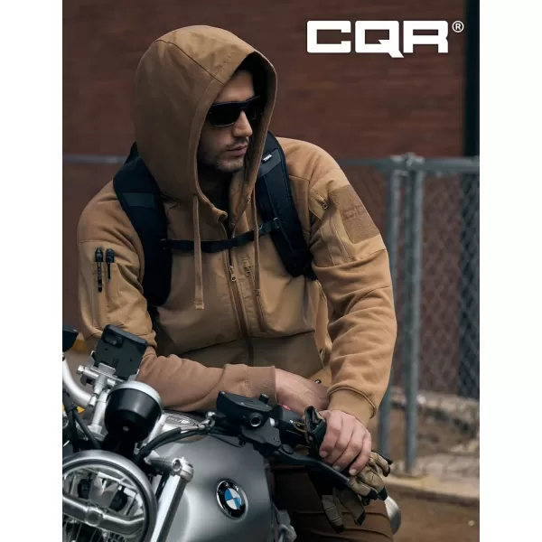 CQR Mens Winter Fleece Pullover Hoodies Thermal Long Sleeve Hooded Sweatshirt CottonBlend OutdoorTactical ShirtsFleece Ripstop Pannel Fullzip Coyote