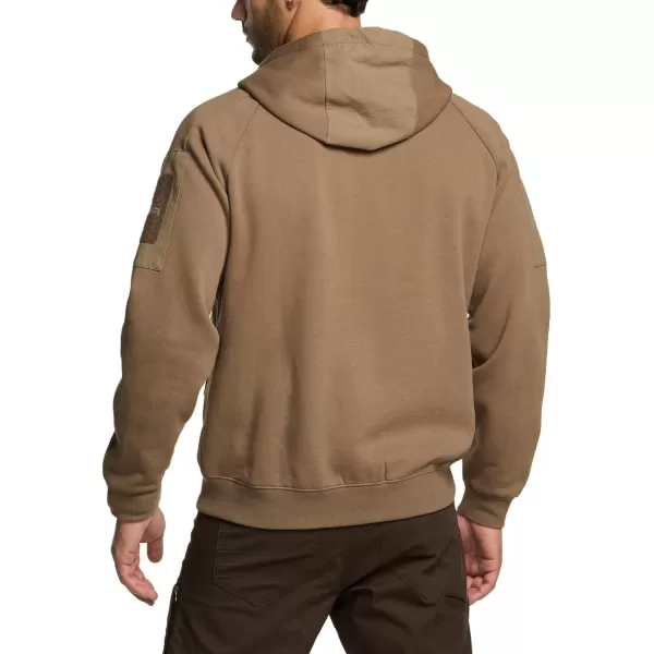 CQR Mens Winter Fleece Pullover Hoodies Thermal Long Sleeve Hooded Sweatshirt CottonBlend OutdoorTactical ShirtsFleece Ripstop Pannel Fullzip Coyote