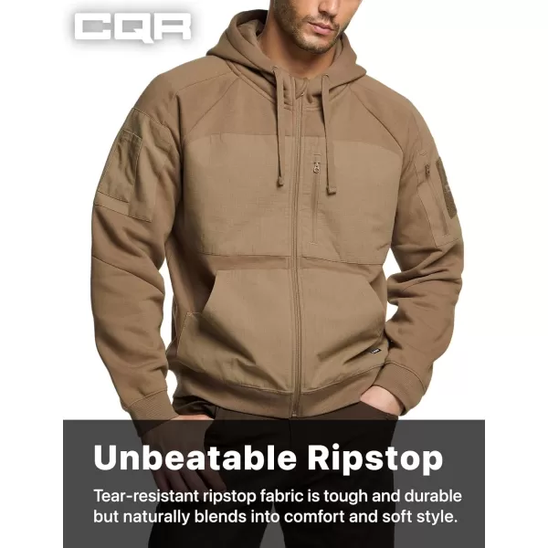 CQR Mens Winter Fleece Pullover Hoodies Thermal Long Sleeve Hooded Sweatshirt CottonBlend OutdoorTactical ShirtsFleece Ripstop Pannel Fullzip Coyote