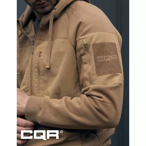 CQR Mens Winter Fleece Pullover Hoodies Thermal Long Sleeve Hooded Sweatshirt CottonBlend OutdoorTactical ShirtsFleece Ripstop Pannel Fullzip Coyote