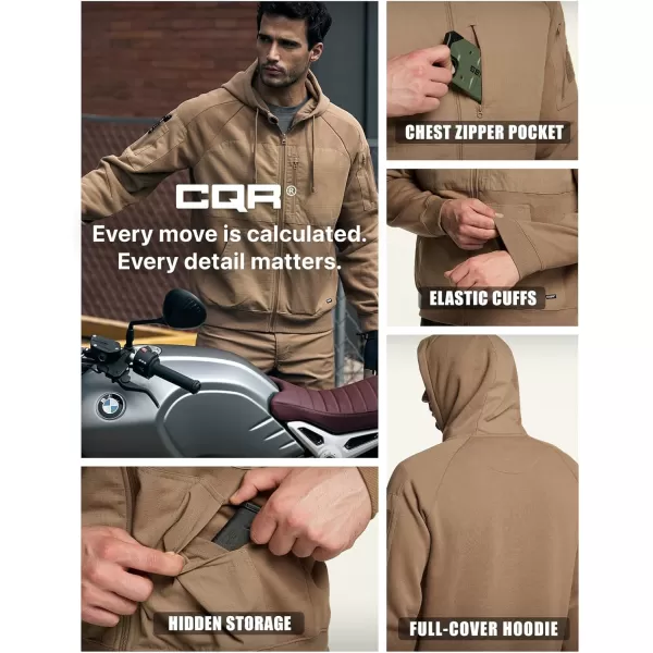 CQR Mens Winter Fleece Pullover Hoodies Thermal Long Sleeve Hooded Sweatshirt CottonBlend OutdoorTactical ShirtsFleece Ripstop Pannel Fullzip Coyote