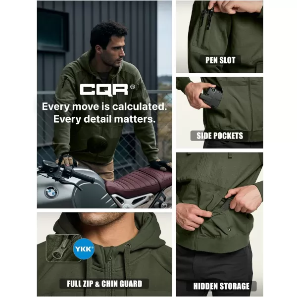 CQR Mens Winter Fleece Pullover Hoodies Thermal Long Sleeve Hooded Sweatshirt CottonBlend OutdoorTactical ShirtsFleece Ripstop Pannel Fullzip Olive