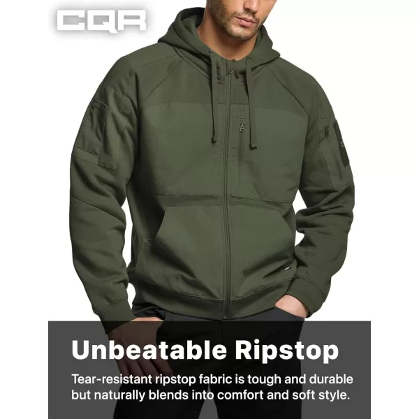 CQR Mens Winter Fleece Pullover Hoodies Thermal Long Sleeve Hooded Sweatshirt CottonBlend OutdoorTactical ShirtsFleece Ripstop Pannel Fullzip Olive