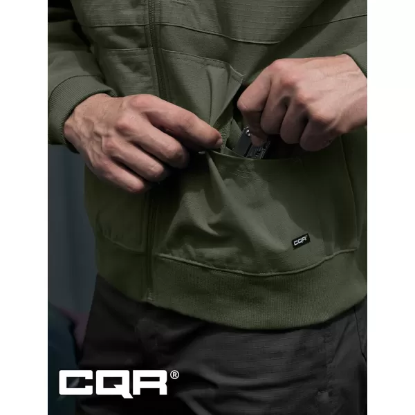 CQR Mens Winter Fleece Pullover Hoodies Thermal Long Sleeve Hooded Sweatshirt CottonBlend OutdoorTactical ShirtsFleece Ripstop Pannel Fullzip Olive