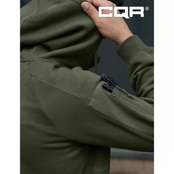 CQR Mens Winter Fleece Pullover Hoodies Thermal Long Sleeve Hooded Sweatshirt CottonBlend OutdoorTactical ShirtsFleece Ripstop Pannel Fullzip Olive